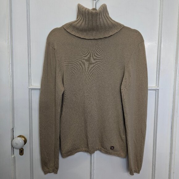 Chanel 2001 01A Light Brown Beige Cashmere Turtleneck Sweater Women FR44 M 8 10 - Picture 2 of 16